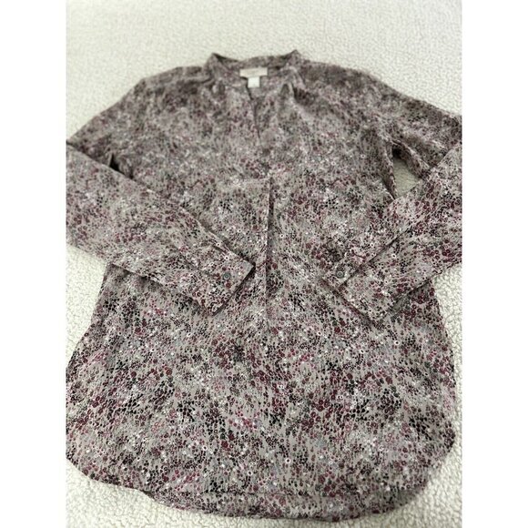 LOFT Floral Semi Sheer V-Neck Popover Long Sleeve Relaxed Fit Top Beige Size XS - Picture 4 of 8